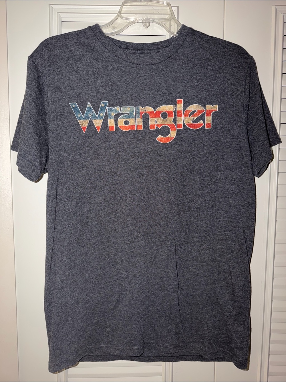 Wrangler Heather Navy Short-Sleeve Logo Tee with Distressed Flag Print